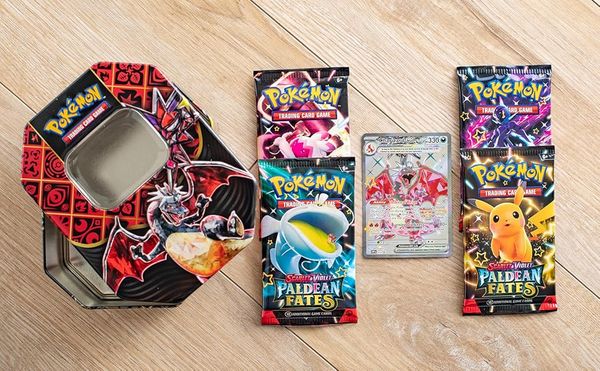 Thẻ bài PT109 Pokemon TCG Paldean Fates Tin Shiny Charizard ex hàng thiệt chính hãng màu sắc đẹp mắt random ngẫu nhiên may mắn