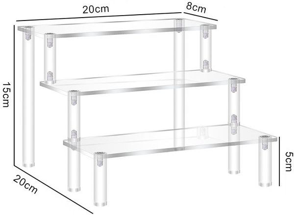 Kệ mica trưng bày mô hình ba tầng trong suốt phù hợp để trưng bày các mô hình nhân vật, mô hình xe, lọ sơn mô hình, nước hoa, mĩ phẩm