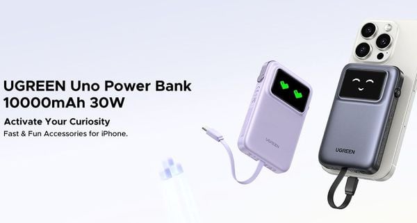 Mua Pin sạc di động 10.000mAh với Cáp USB-C Tích Hợp Ugreen PB511 35604B Tím chính hãng, sạc được máy game điện thoại, có tại nShop
