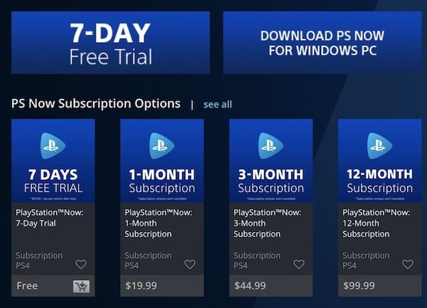 Playstation Now price list