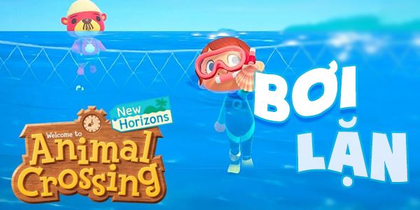 bơi lặn trong Animal Crossing New Horizons nintendo switch