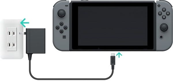 Nintendo Switch charger plugged in