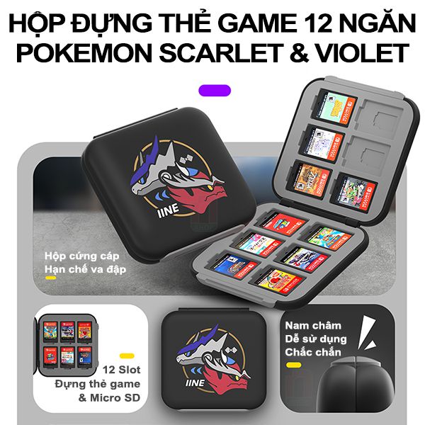 Hộp đựng băng game Nintendo Switch nắp từ tính 12 ngăn IINE - Pokemon Scarlet Violet chống nước giá rẻ