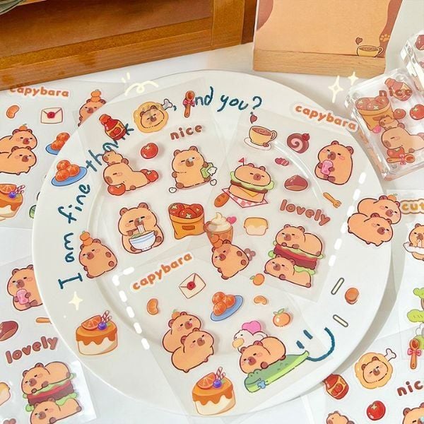 Hình dán sticker chuột lang nước Capybara tổng hợp dành cho các bạn nhỏ có cá tính