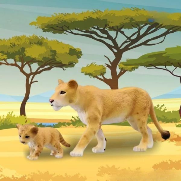 Mô Hình Ania AS-17 Lioness With Children - Sư Tử Cái Và Con Tái Hiện Chi Tiết Động Vật Hoang Dã