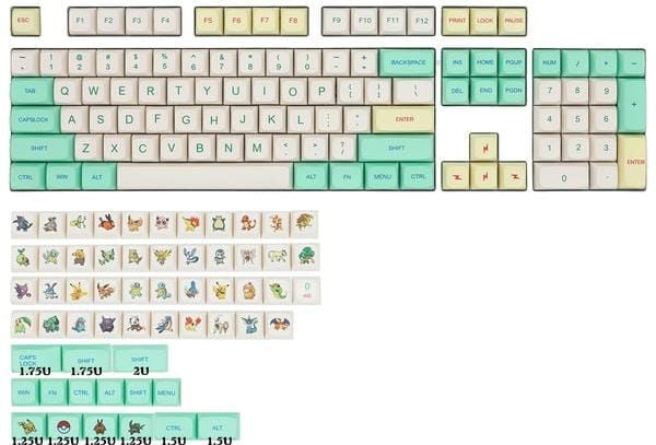 Bộ Keycap bàn phím cơ Pokemon Bulbasaur XDA PBT Set 162 nút nút đẹp mắt chất lượng tốt chất liệu bền bỉ an toàn