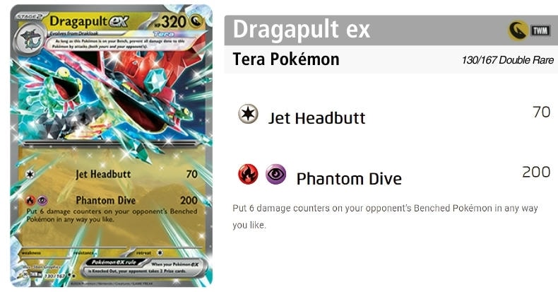 Dragapult ex - Đòn đánh gây 200 sát thương và đặt thêm damage counter lên Pokemon trên Bench