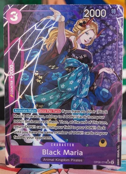 App định giá thẻ bài&nbsp;One Piece OP08-074&nbsp;Black Maria&nbsp;Super Rare OP-08 Two Legends chính hãng in đẹp mắt lấp lánh