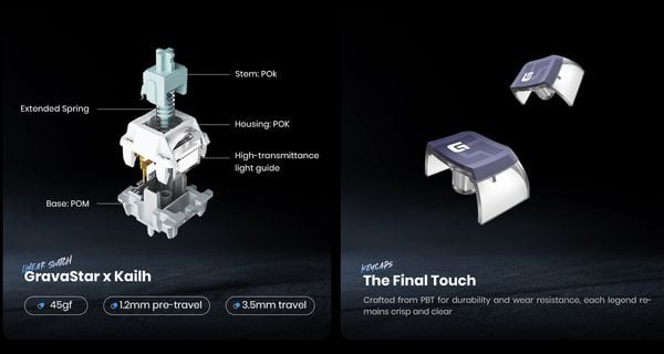 GravaStar Mercury K1 Pro 75% Wireless Mechanical Gaming Keyboard Interstellar Silver bàn phím cơ cao cấp, switch bền bỉ, độ phản hồi nhanh