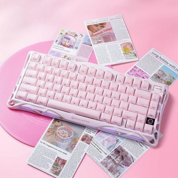 GravaStar Mercury K1 75% Wireless Mechanical Gaming Keyboard Sakura Pink bàn phím cơ gaming gear cao cấp có LED RGB đẹp mắt