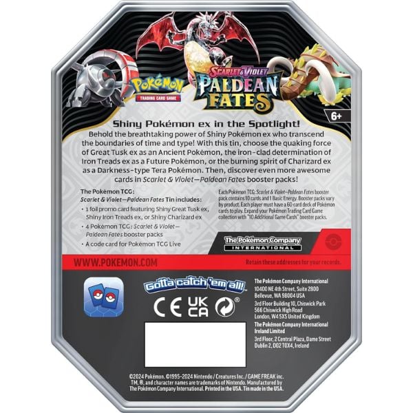 Thẻ bài PT109 Pokemon TCG Paldean Fates Tin Shiny Charizard ex hàng thật chính hãng mở random ngẫu nhiên thú vị bổ sung thẻ hiếm mạnh vào bộ bài của bạn