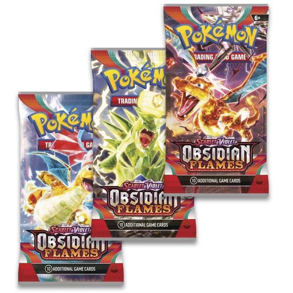 Thẻ bài Pokemon TCG Scarlet & Violet-Obsidian Flames 3 Booster Packs & Eevee Promo Card hàng thật chính hãng mở random ngẫu nhiên thú vị bổ sung thẻ hiếm mạnh vào bộ bài của bạn