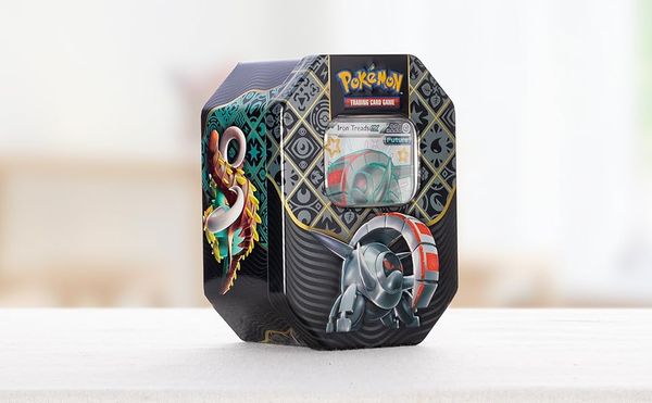 Thẻ bài PT111 Pokemon TCG Paldean Fates Tin Shiny Iron Treads ex hàng thật chính hãng mở random ngẫu nhiên thú vị bổ sung thẻ hiếm mạnh vào bộ bài của bạn