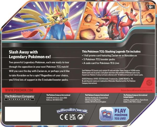 Thẻ bài Pokemon TCG Slashing Legends Tin 5 Pack Zacian ex đáng mua không thể bỏ qua khi chơi bài TCG