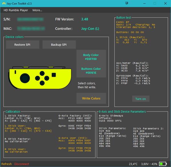 Joycon toolkit Nintendo Switch interface