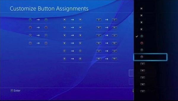interface setting buttons on the PS4 controller
