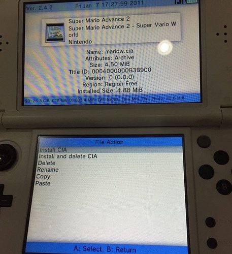 Interface install game 3DS FBI