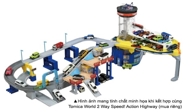 Kết hợp giữa World Double Action Tomica Building và 2 Way Speed Action Highway