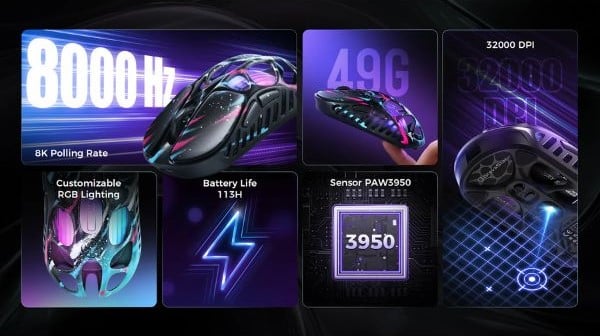 Chuột cho game thủ nhiều tính năng nShop GravaStar Mercury X Pro Wireless Gaming Mouse