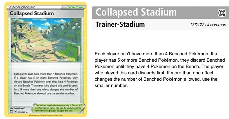 Collapsed Stadium - Giới hạn số lượng Pokemon trên Bench còn 4