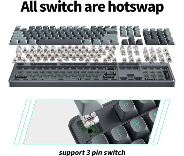 Bàn phím cơ có dây Zifriend ZT104 Hot Swap chính hãng đẹp mắt giá rẻ chất lượng tốt đầy đủ các phím tính năng cần thiết