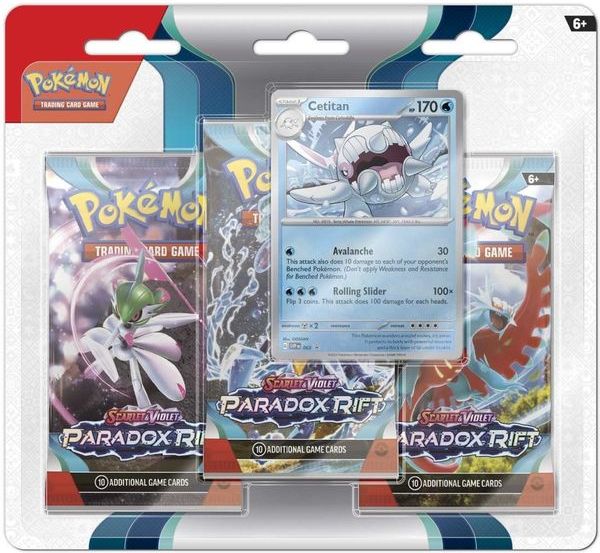 Thẻ bài Pokemon TCG Scarlet & Violet Paradox Rift 3 Booster Packs & Cetitan hàng thật chính hãng nhiều thẻ đẹp hiếm mạnh mua sưu tầm làm quà tặng fan người hâm mộ