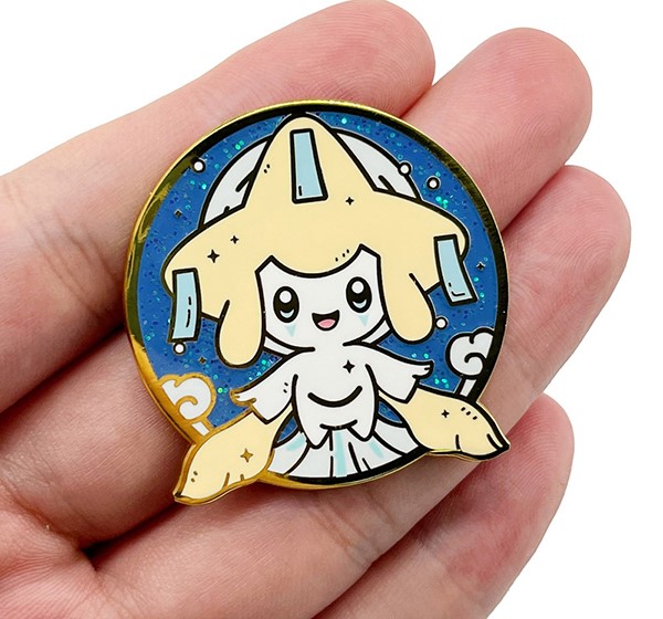 Ghim Huy hiệu Pokemon pin kim loại tròn viền vàng hình Pokemon huyền thoại Jirachi chuyên ban điều ước mỗi lần thức tỉnh