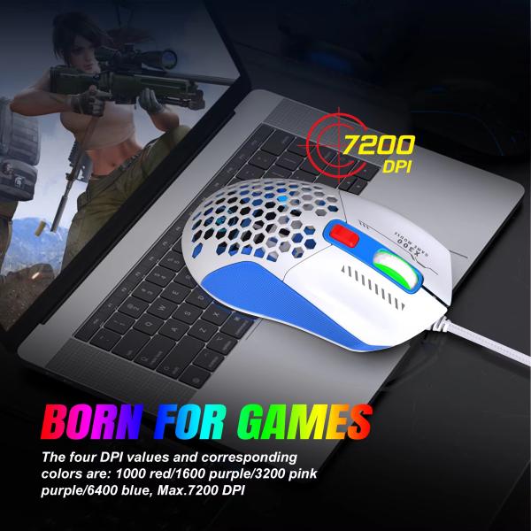 Chuột Manthon HXSJ X300 LED RGB 7200 DPI White được thiết kế chuyên cho game thủ