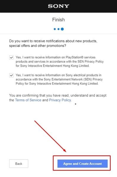 Instructions for creating a PSN account step 9