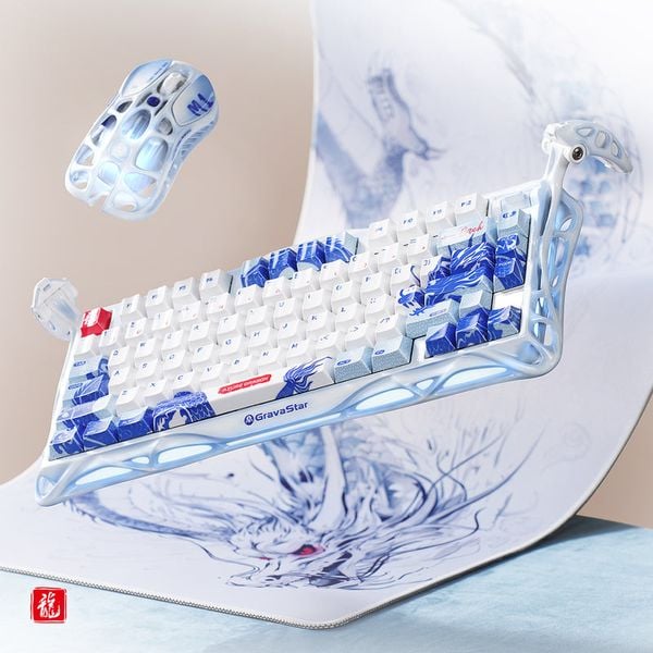 GravaStar Mercury K1 Pro Combo Mouse Porcelain Blue Gaming Set Special Edition bàn phím cơ không dây hiện đại, phù hợp cả làm việc và chơi game
