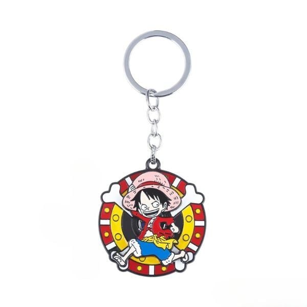 Móc khóa kim loại One Piece xoay tròn in hình thuyền trưởng Luffy