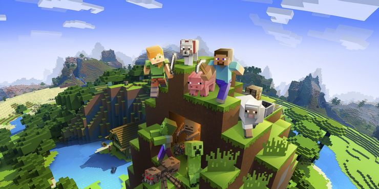 Minecraft-Landscape-W-Steve-Alex-Mobs