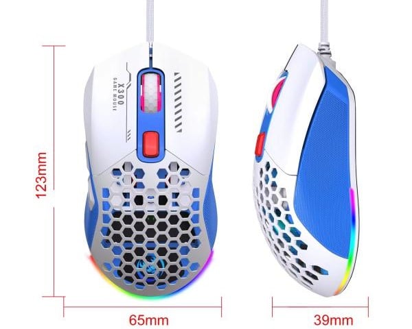 Chuột Manthon HXSJ X300 LED RGB 7200 DPI White thiết kế công thái học giảm mỏi tay