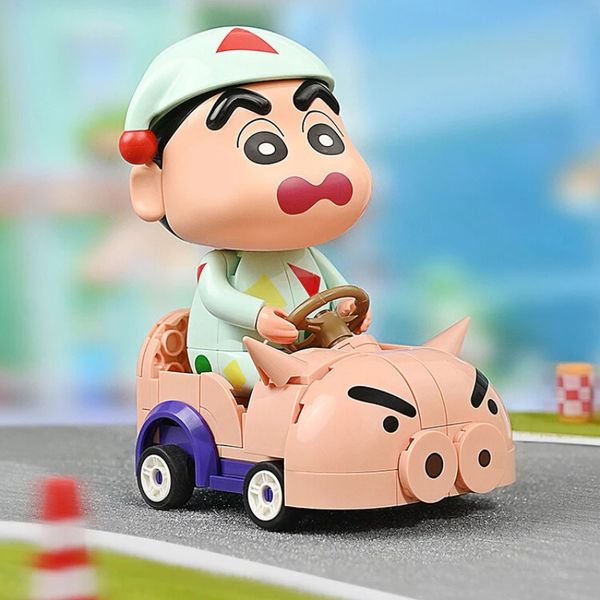 unbox Mô hình Keeppley Crayon Shin Chan Xe Đua Hiệp Sĩ Lợn K20619 đồ chơi lắp ráp thú vị xếp gạch giống lego