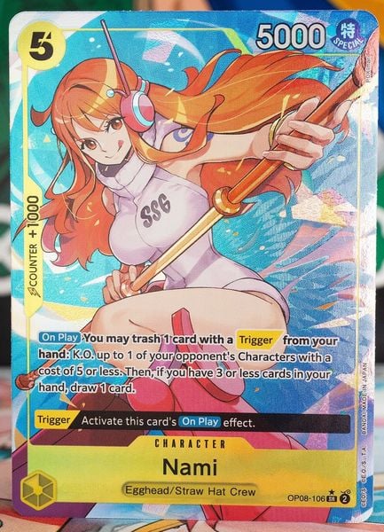 App định giá thẻ bài&nbsp;One Piece OP08-106&nbsp;Nami Super Rare OP-08 Two Legends chính hãng mở random ngẫu nhiên mua trang trí sưu tầm