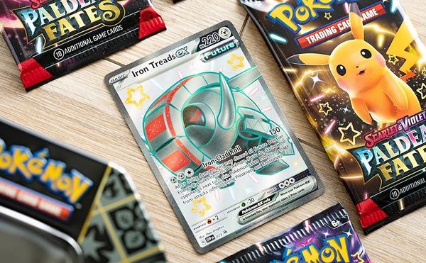 Thẻ bài Pokemon PT111 Pokemon TCG Paldean Fates Tin Shiny Iron Treads ex hàng thật chính hãng giấy in đẹp mắt lấp lánh mua sưu tầm bổ sung bộ bài