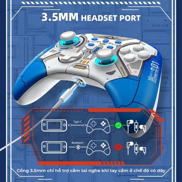 Mua tay cầm chơi game thay thế Pro Controller có thiết kế đẹp hoạt động tốt tương thích với máy Nintendo Switch Ares Mecha Orange IINE L787