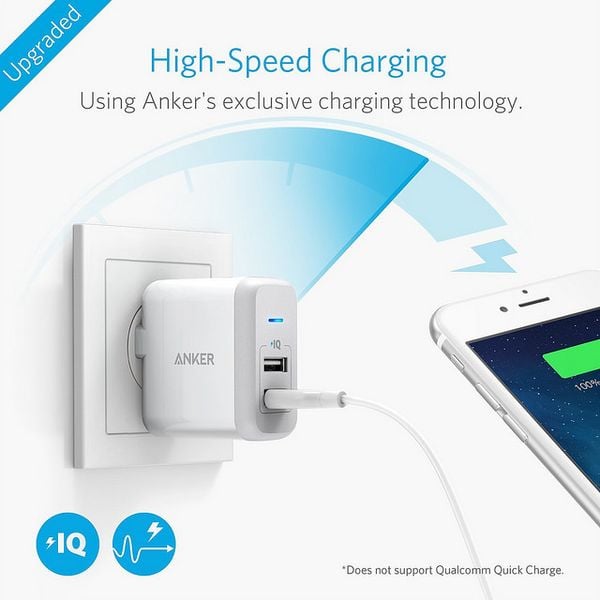 ANKER POWERPORT 2 USB WALL CHARGER 2 PORT 24W