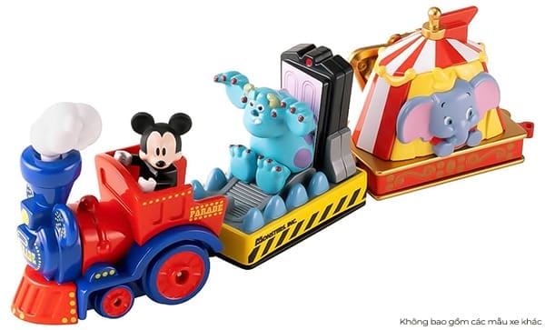 Kết hợp mô hình Tomica Mickey Mouse Disney, Parade Dumbo và Monsters Inc Sulley