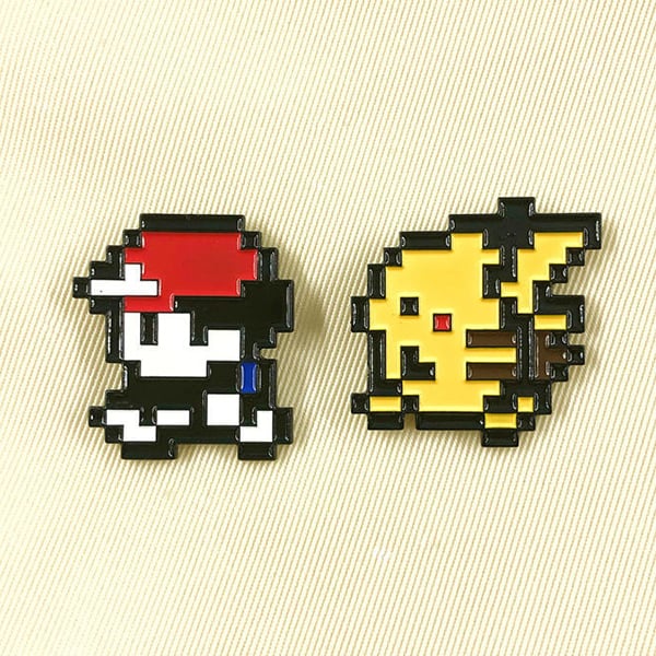 Set huy hiệu cài áo Pokemon Trainer & Pikachu Pixel có thể dùng trang trí balo túi xách bóp