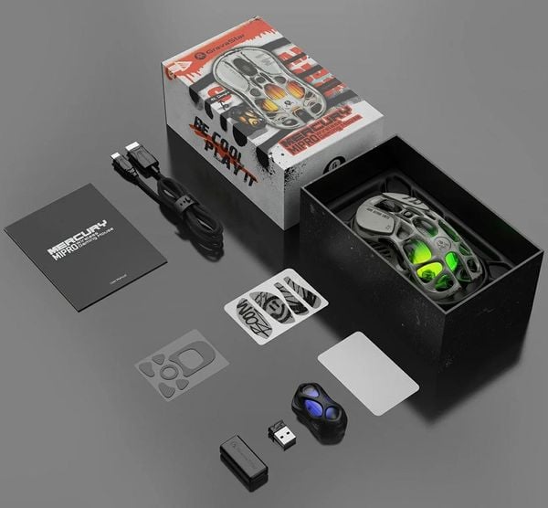 Chuột không dây Gaming GravaStar Mercury M1 Pro Battle Worn Edition Silver Mist chơi game chuyên nghiệp chất lượng tốt thiết kế đẹp mắt