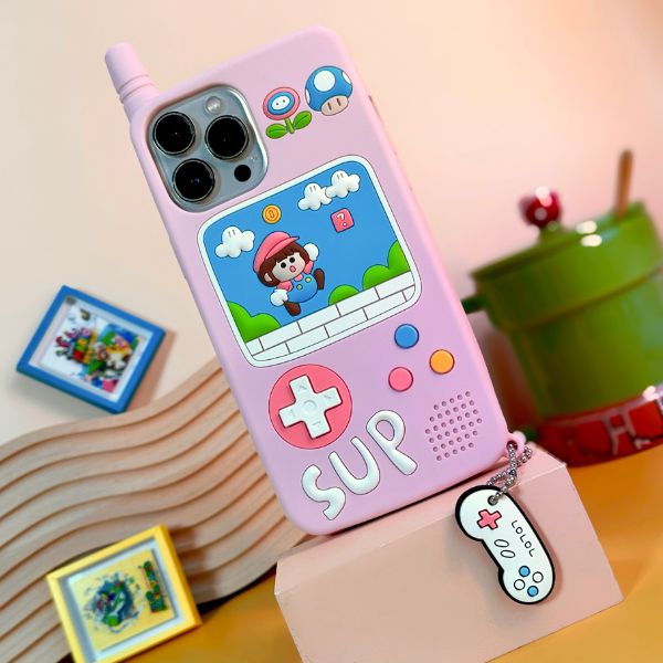 Ốp lưng hình máy game hồng cho iPhone 13 Pro Pro Max