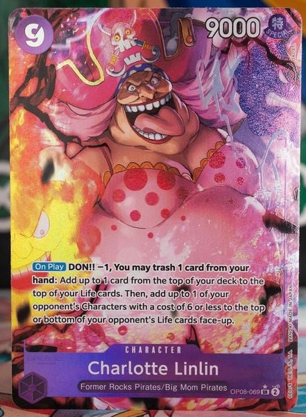 App định giá thẻ bài&nbsp;One Piece OP08-069&nbsp;Charlotte Linlin&nbsp;Super Rare OP-08 Two Legends chính hãng mở random