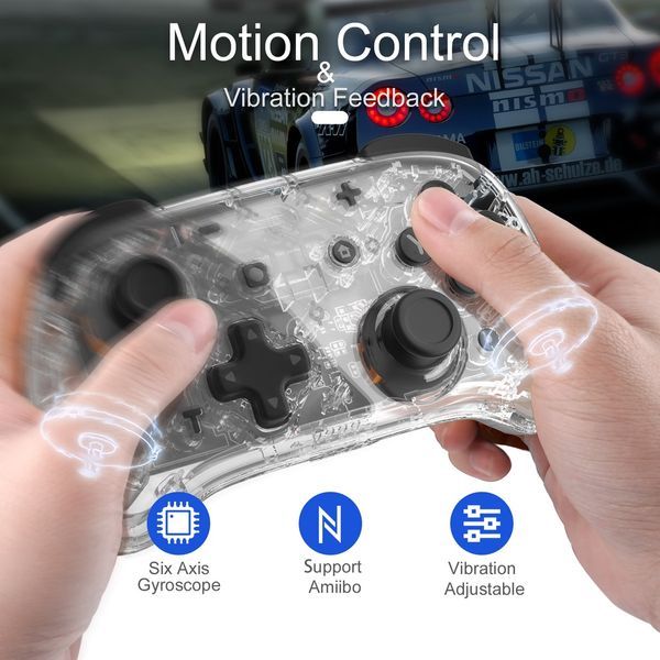 tay cầm IINE Pro Controller Mini cho Nintendo Switch trong suốt viền LED chất lượng cao