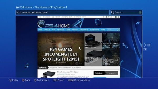 PS4 web browser