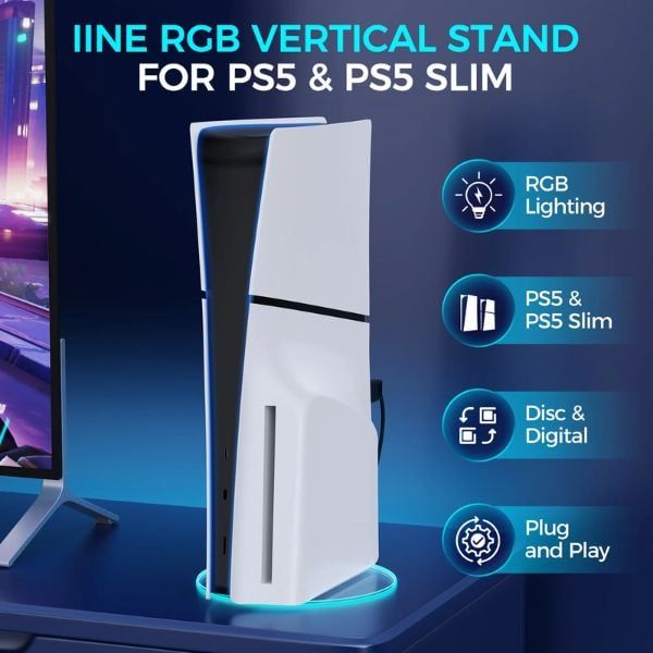 Phụ kiện PS5 chính hãng đế Dựng PS5 _ PS5 Slim Đứng LED RGB IINE L986 chính hãng IINE có sẵn tại nShop