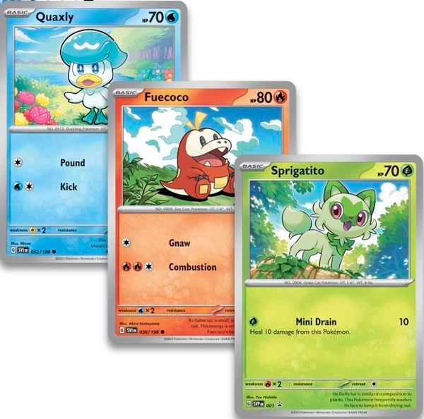 Thẻ bài Pokemon TCG Paldea Collection Sprigatito Fuecoco Quaxly hàng thiệt chính hãng màu sắc đẹp mắt random ngẫu nhiên may mắn
