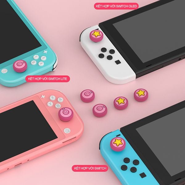 Cover analog Joy-con Nintendo Switch IINE - Kirby màu hồng cho Switch OLED