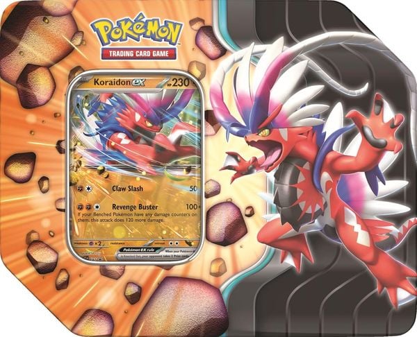 Pokemon TCG Slashing Legends Tin 5 Pack Koraidon ex gồm nhiều thẻ mạnh làm thay đổi chiến thuật chơi Pokemon TCG