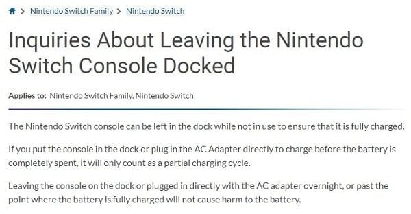 charger nintendo switch via suot dock